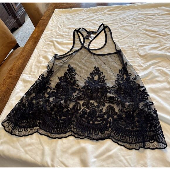 Live To Love | Black Lace | Racerback Tank Top | Size Large -Pullover Swim Cover - Picture 1 of 7